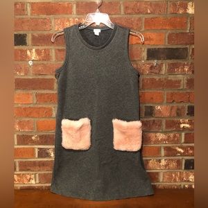 Soft & Cozy! Gray Crewcuts Dress w/ Pink Faux Fur Pockets